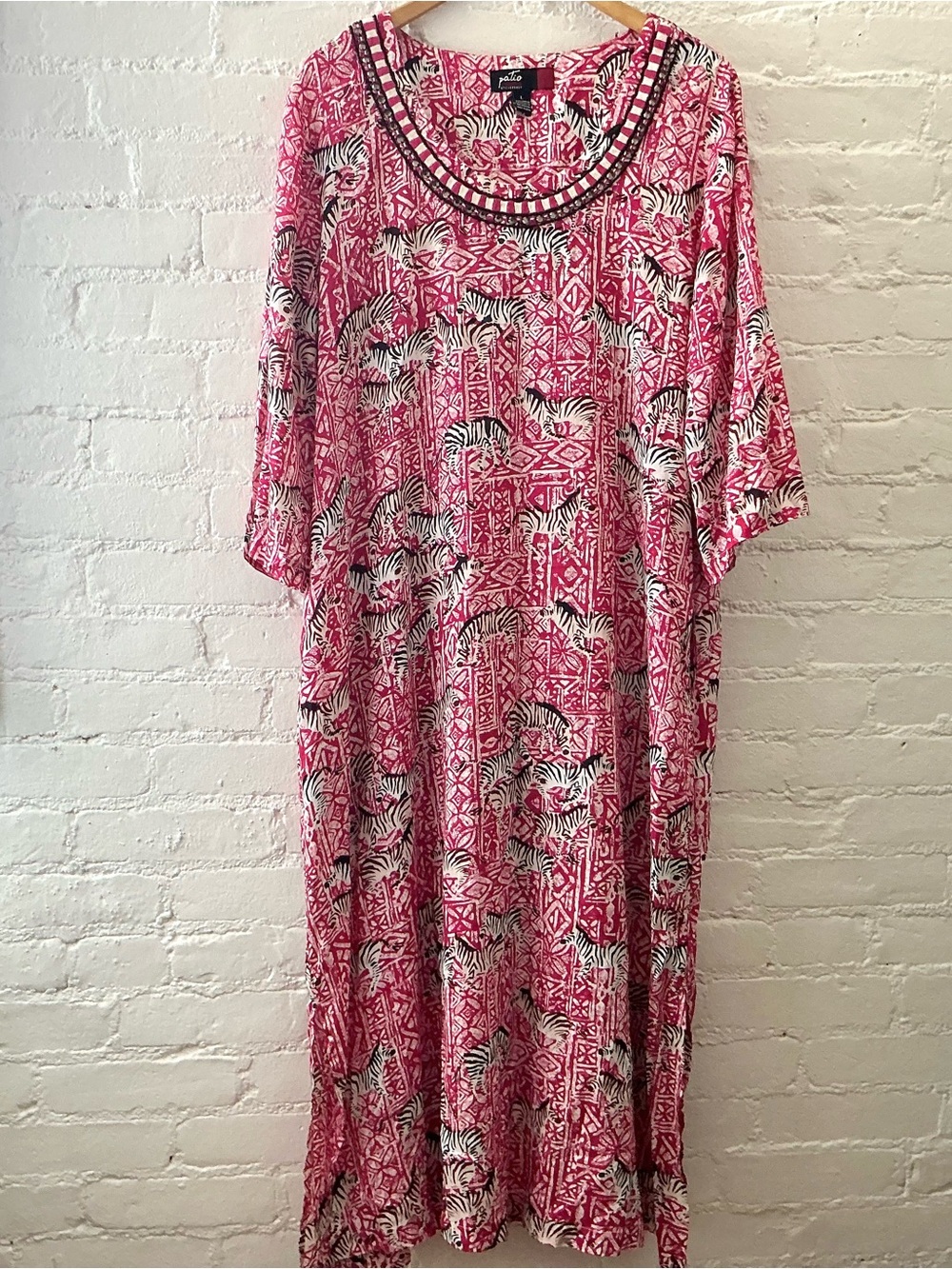 Patio Casuals by Cabernet Maxi Dress Kaftan Embroidered Mixed Print Vacation L